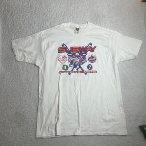 Vintage 2000 subway‎ series Mets Yankees men's white tshirt mlb xl